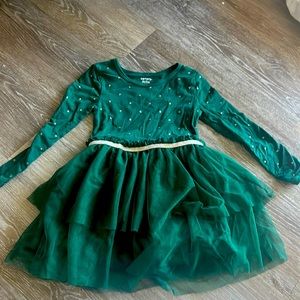 Gorgeous girls green and gold Christmas dress.